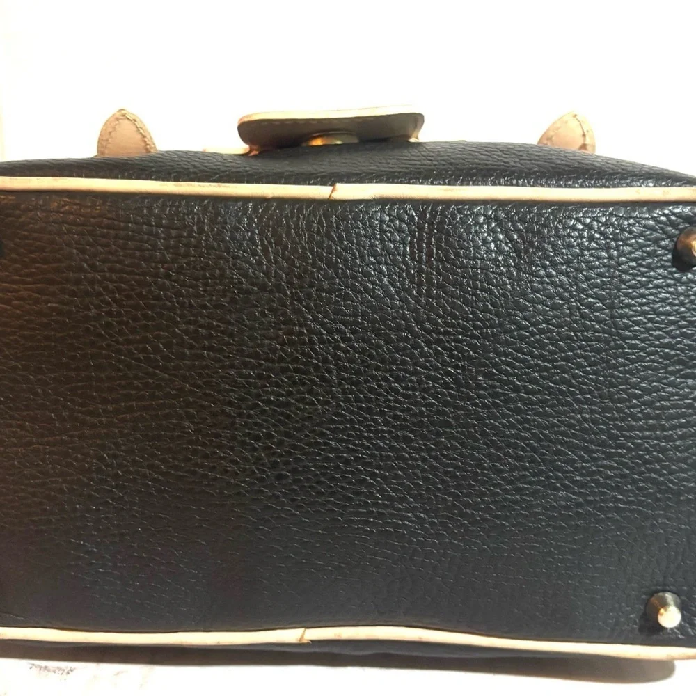 GUIA’S black leather satchel handbag with beige trim